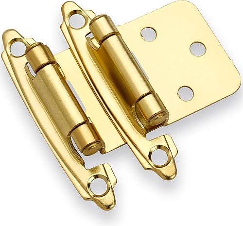 DecoBasics Bisagras de gabinete chapadas en latón (dorado) para gabinetes de cocina (10 pares -20 piezas) -Superposición de 12 pulgada (variable) -