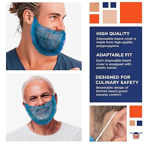 Miniatura 3 de EZGOODZ Redes desechables azules para barba para el trabajo, 18 pulgadas. Paquete de 100 fundas desechables de polipropileno para barba para