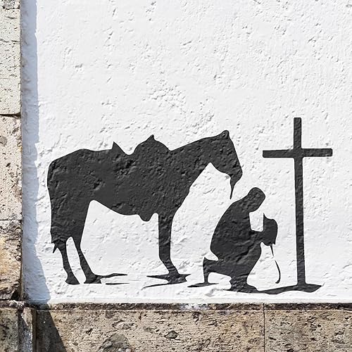 Miniatura 4 de Cowboy - Plantilla personalizada de caballo de cruz rezando de 8.5 x 11 pulgadas, suministros reutilizables para pintura y dibujo de aerógrafo