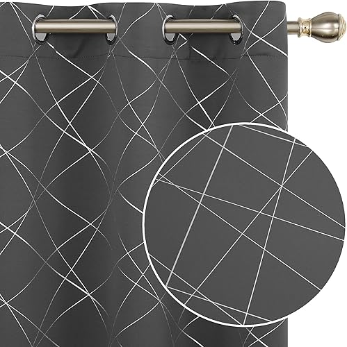 Deconovo Cortinas opacas de ahorro de energía con patrón estampado laminado de líneas geométricas, ojales en la parte superior y aislamiento