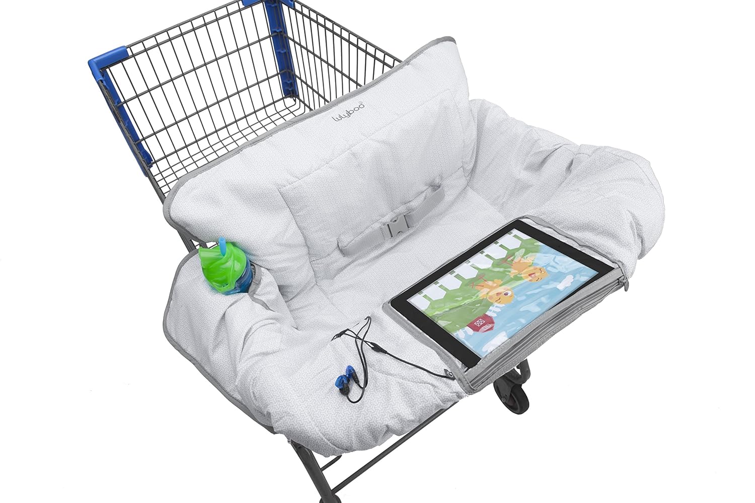 Lulyboo Baby Shopping and Grocery Cart and Highchair Cover Features iPad Cell Phone Tablet Device Clear Pockets For Toddler - Machine Washable Cover Folds Into Bag Fit Most Carts and Chairs : Baby
