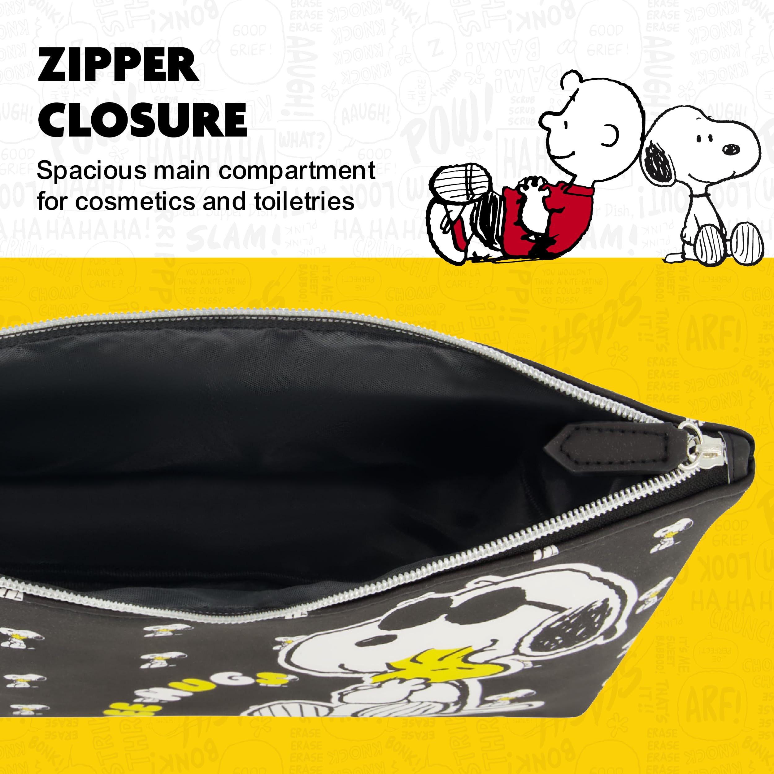 Concept One Peanuts Snoopy Damen Make-up-Tasche, Schwarz | Kleine Reise-Kosmetiktasche mit Reißverschluss