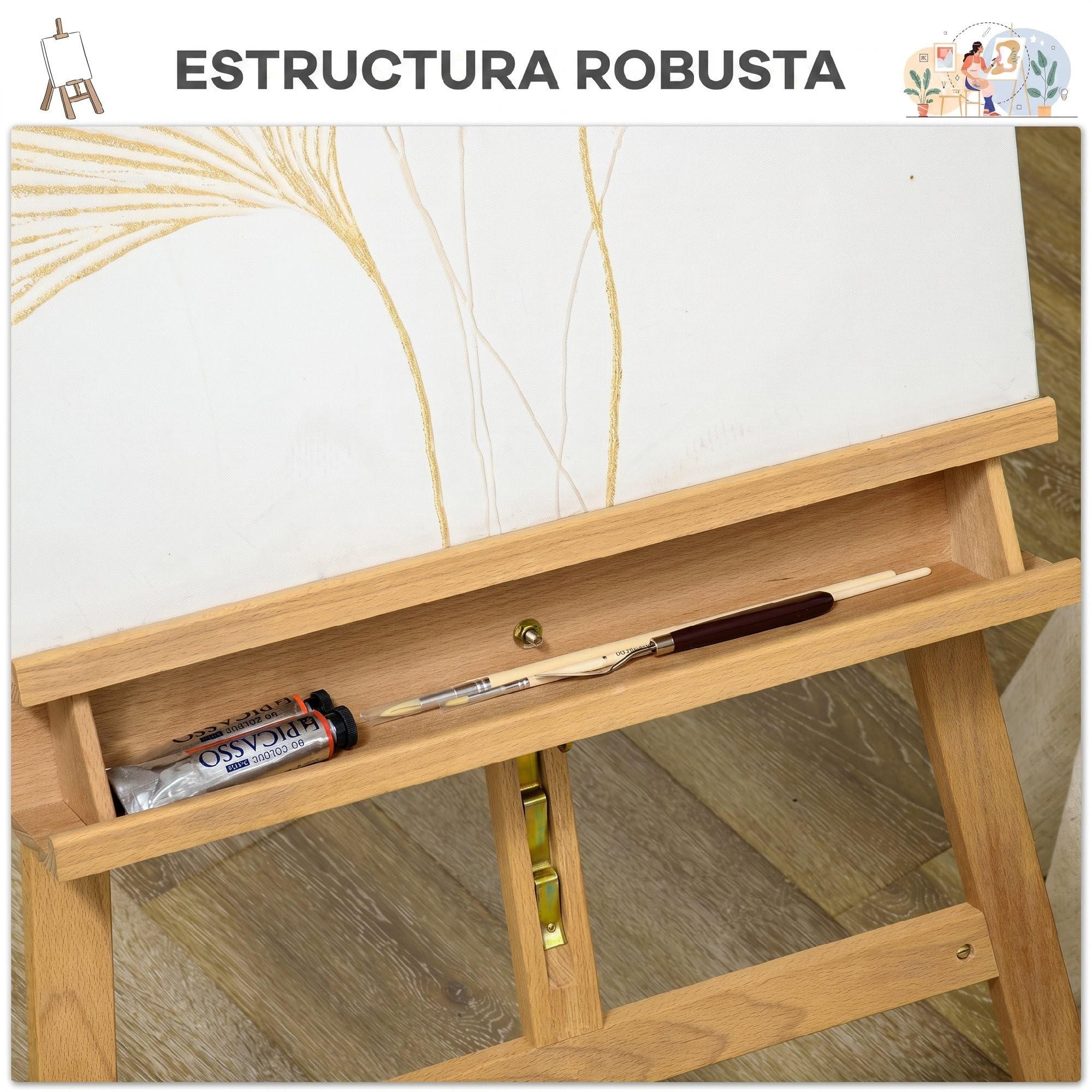 Vinsetto Caballete de Pintura Plegable 235 cm Estante Inferior Natural | Caballete de Madera, Altura y Ángulo Ajustable, para Adultos Artistas Pintor Estudiantes