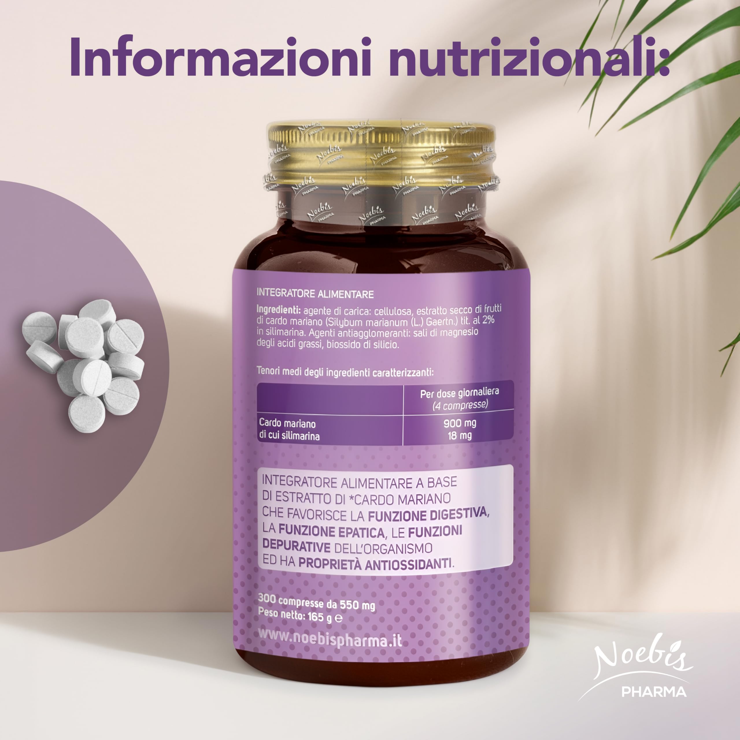 Cardo Mariano Noebis Pharma - Estratto Secco di Cardo Mariano con Silimarina - 300 Compresse - Supporto Fegato, Digestione e Azione Antiossidante (Confezione da 4)