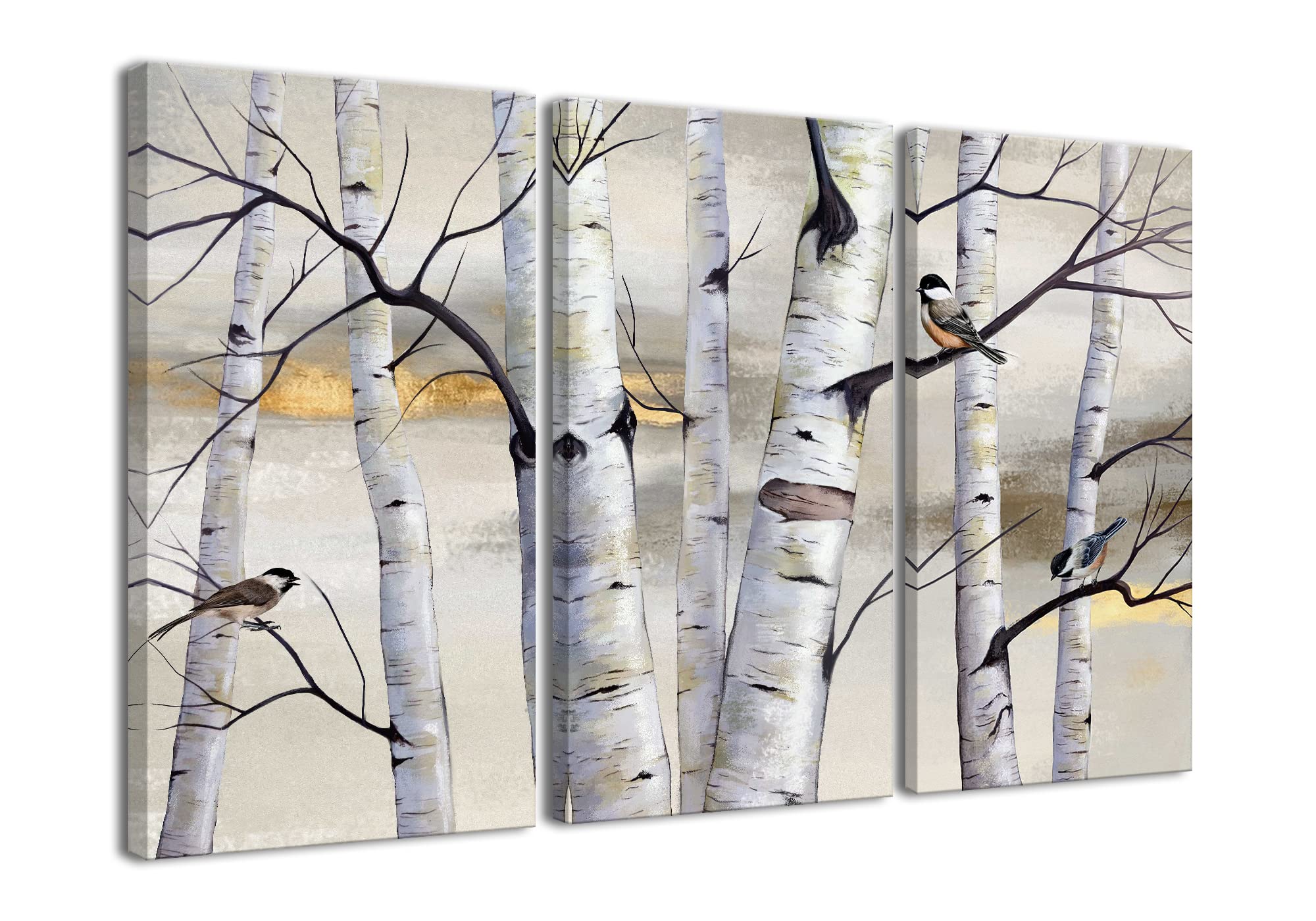 Wayrain Tree and Bird Wall Art,3 Piece Birch Tree Canvas Print Wall Art Nature Scenery Landscape Picture for Living Room Bedroom Wall Painting Decoration Graphic Fine Modern Artwork