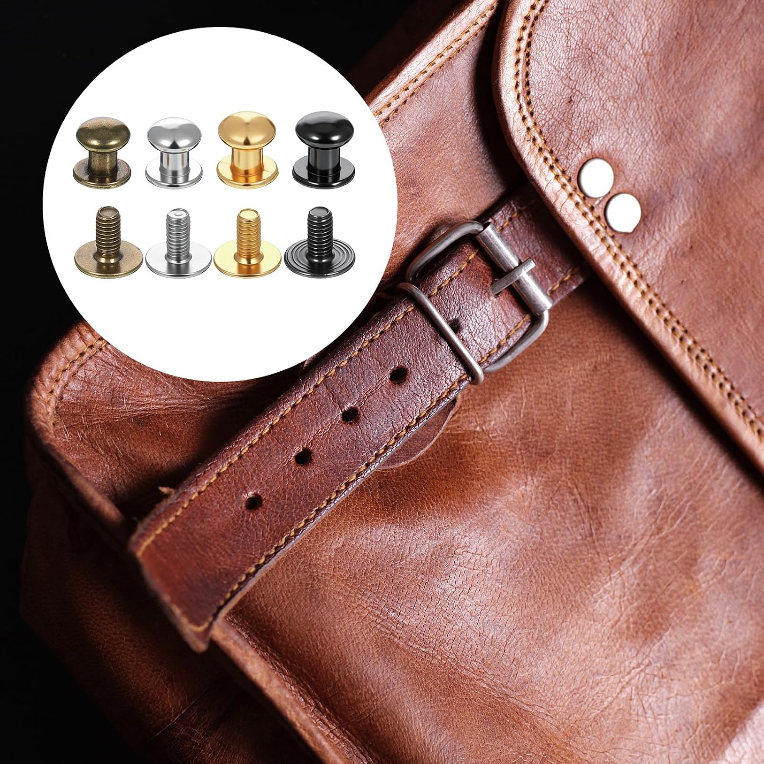 60 Sets Chicago Screws for Leather Studs Round Button Stud Rivet 8mm Leather Screw Rivets Screw in Rounded Rivets for DIY Craft Repairs Decoration (4 Colors)
