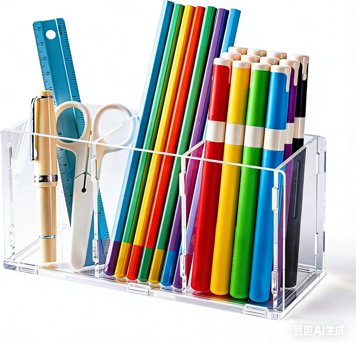 Clear Acrylic Desk Organizer, Premium pencil holder for desk 3 Slot Desktop Pen Holder Caddy for Makeup Organizer for Office, Bedroom, Bathroom & Kitchen (1, CLEAR)