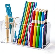 Clear Acrylic Desk Organizer, Premium pencil holder for desk 3 Slot Desktop Pen Holder Caddy for Makeup Organizer for Office, Bedroom, Bathroom & Kitchen 1, CLEAR