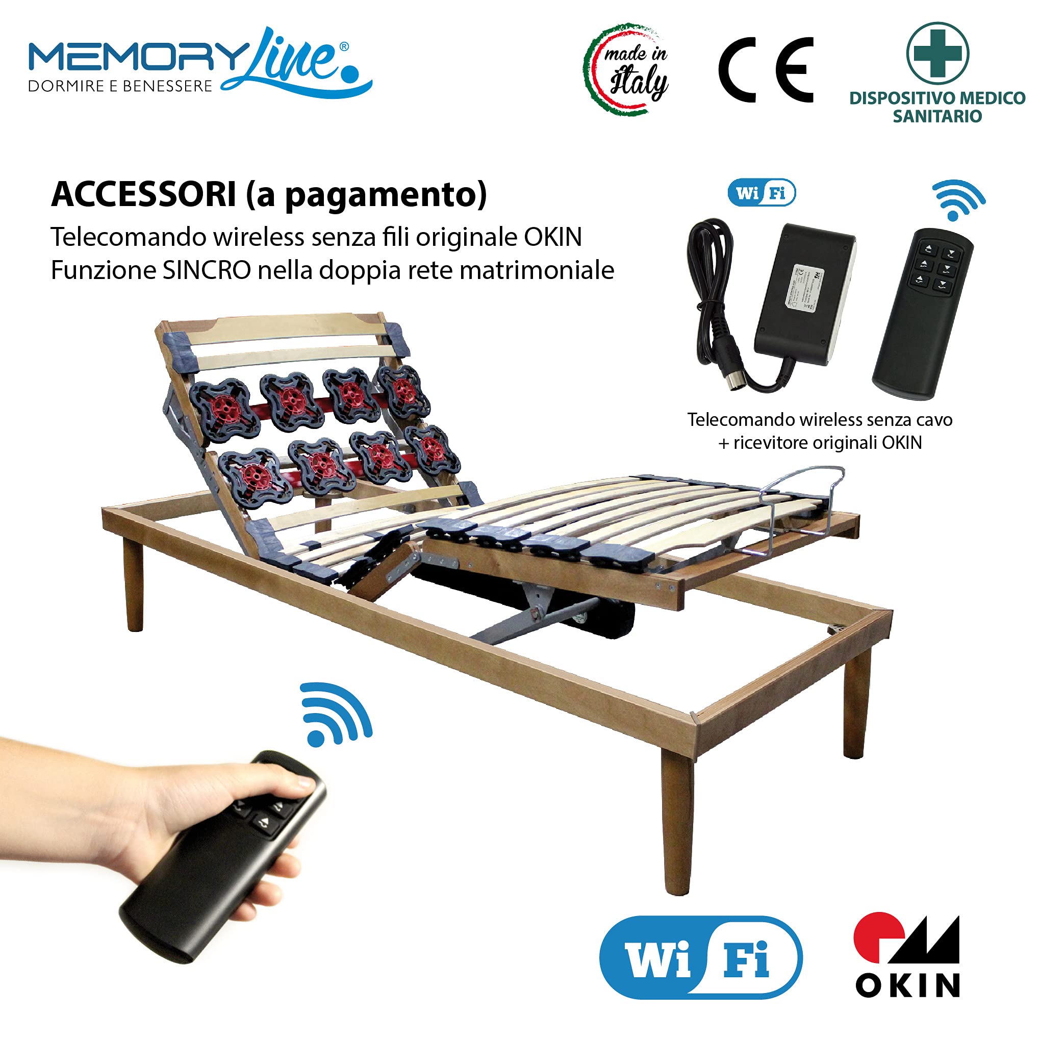 MEMORYLINE Super Offerta - ROYAL Rete elettrica motorizzata matrimoniale (doppia singola) con regolatori ergonomici, due motori doppi OKIN. RILASCIO DISPOSITIVO MEDICO