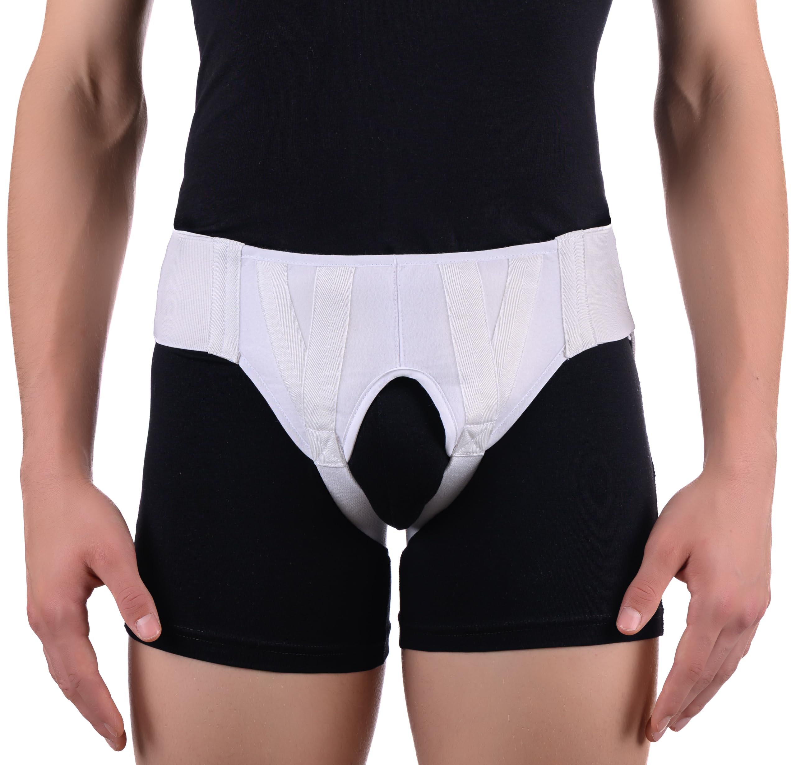 Double Inguinal Groin Hernia Truss Brace with Compression Pads White - Small