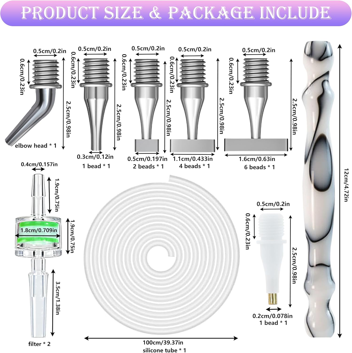 Replacement Kit for Vacuum Diamond Painting Pens, E-Painter Replacement Pen + 2 Filters + Steel Screw 1/2/4/6/Elbow Multiplacers + 1m Silicone Tube fits Most Electric Diamond Art Pen (White-4/6)