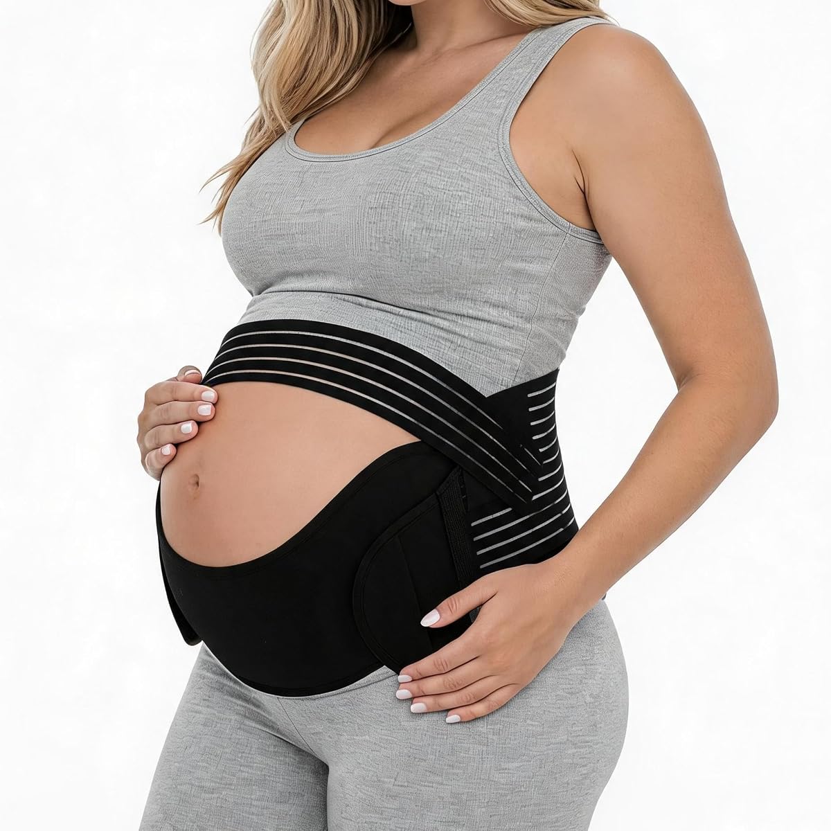 Pregnancy Belly Band, Maternity Belly Band, Black, Medium | Breathable Belly Support Brace, Easy Adjustable Maternity Belt for Back, Pregnancy Support Belt, Lightweight Abdominal Binder