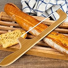 Bread Slicer, Serrated Bread Knife, Wooden Bread Bow Cutter for Right or Left-Handed Use 15.7 in Stainless Steel Bread Cutting Tool Easy Grip Handle for Homemade Loaves Sourdough Loaf Baguettes Bagels