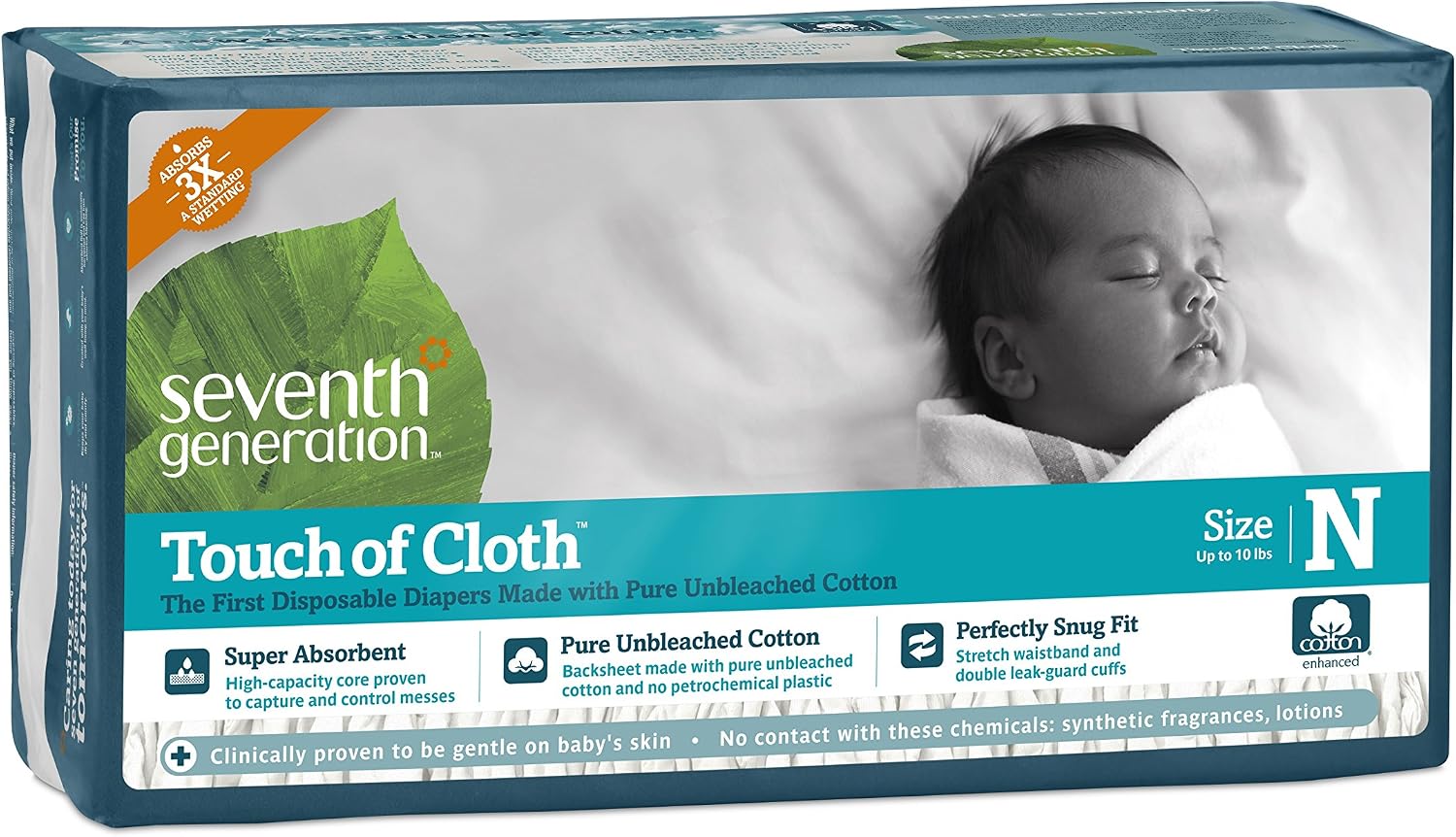 Seventh Generation Touch of Cloth Diapers for Newborn, 72 Count