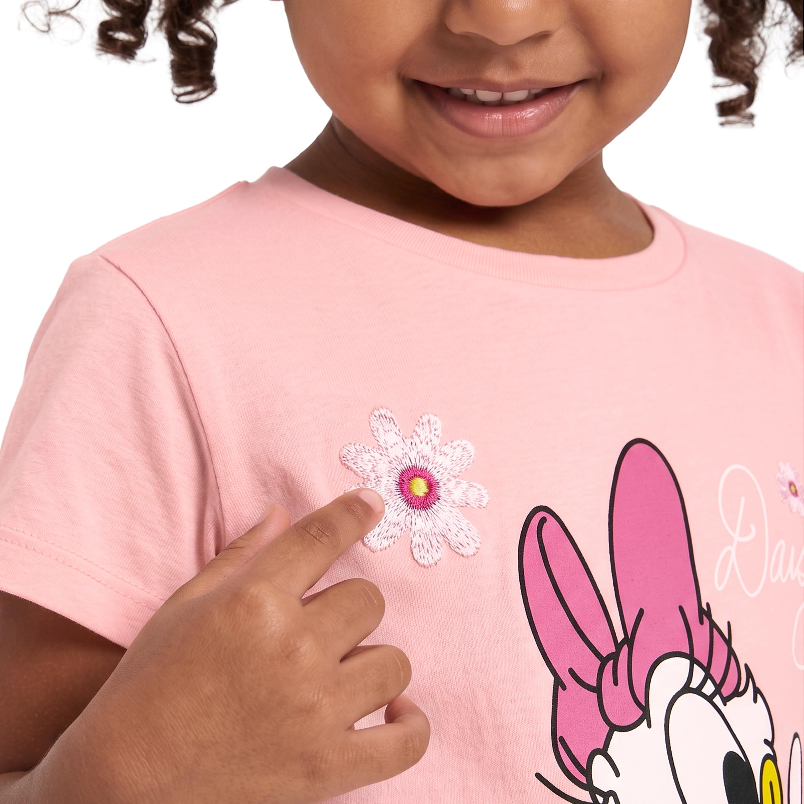 Disney Tshirt Bambino, Maglietta Bambina Daisy Duck con Fiori Ricamati, Maniche Corte T Shirt Ragazza