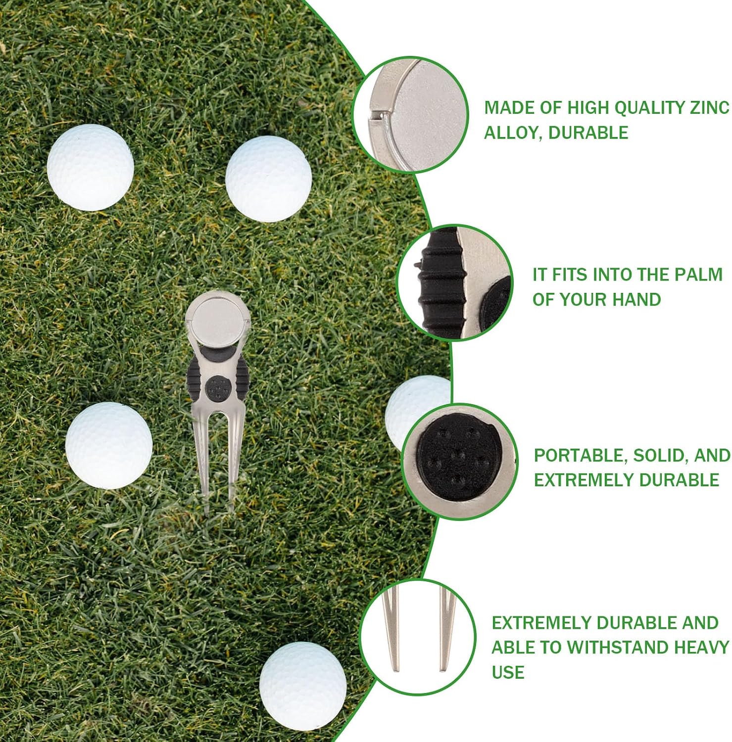 Vaguelly Zinc Alloy Golf Divot Tool and Green Fork Rust-Resistant Turf Repair Tool for Golf Course Maintenance