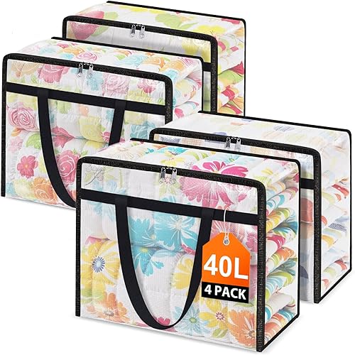 Contenedores de almacenamiento transparentes para debajo de la cama, paquete de 4 bolsas de almacenamiento de ropa de gran capacidad con tapa y asas