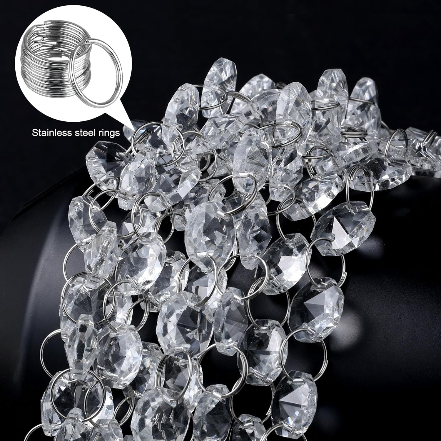 33FT K9 Glass Crystal Beaded Garland Strands, 14MM Octagon Crystals Bead Chain String for Wedding Party and Home Decoration