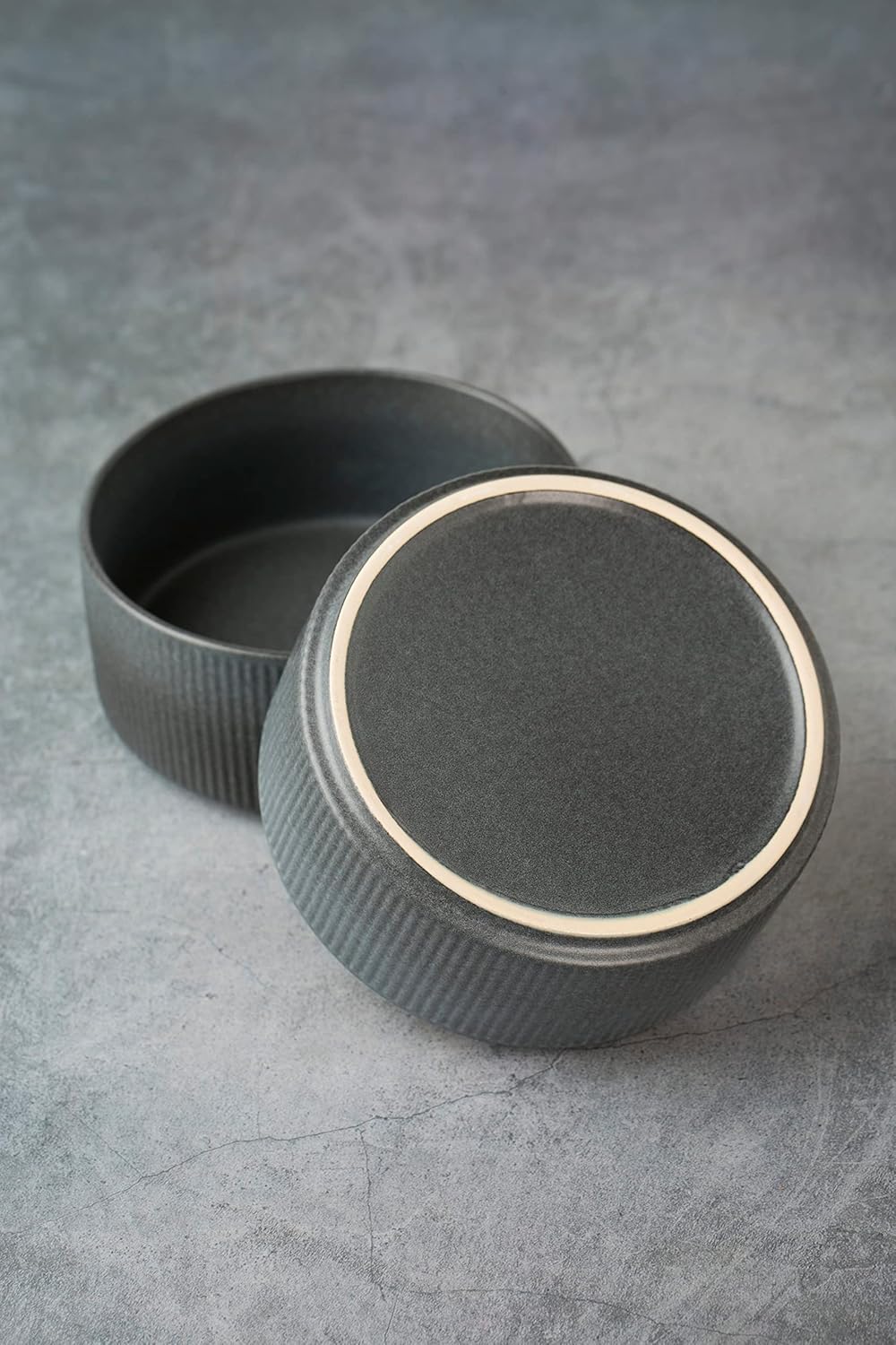 famiware 5.5" Soup Bowl Set of 6 and 4oz Dipping Bowl Set of 6 - Star Stoneware Dishes - Matte Dark Charcoal