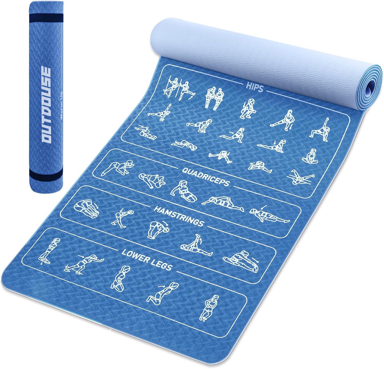 Yogamatte Sportmatte–70 aufgedruckte Yoga Posen, rutschfestes TPE-Material, für Gymnastik, Pilate, Zuhause und Reisen, Fitness Mattes für Damen und Herren,181x63x0,6 cm