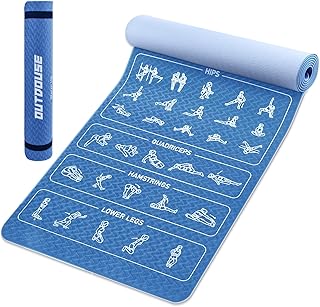 OUTDOUSE Yoga Mat Sports Mat – 70 Printed Yoga Poses Non-Slip TPE Material for Gymnastics Pilates Home and Travel Fitness …