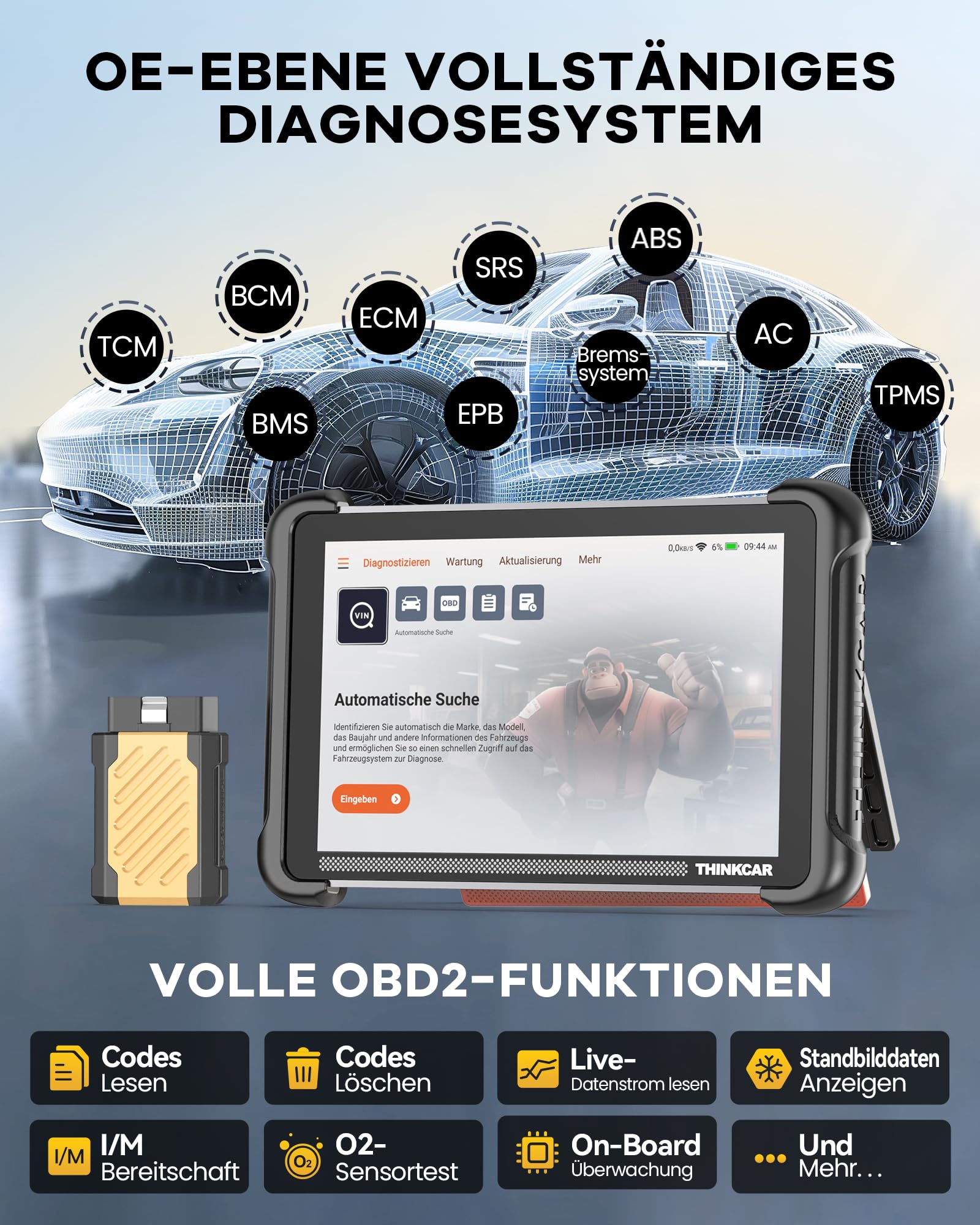 Auto Diagnosegerät, ThinkScan TK689BT OBD2 Diagnosegerät Mit 34 Reset-Funktion + Volle Systemdiagnose, Diagnosegerät Auto Für ECU-Codierung/BI-Direktionale Steuerung/CANFD&DoIP, Kostenlose Updates