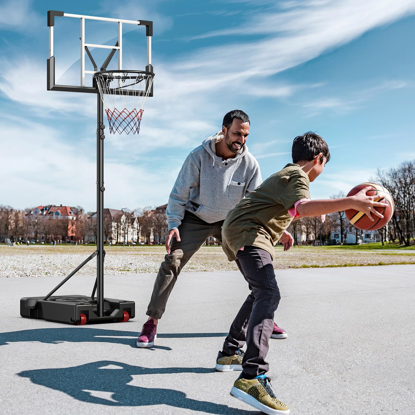 basketball hoop outdoor, 10ft adjustable height, portable basketball hoops goal court system w/ 45in shatterproof backboard for kids youth adults