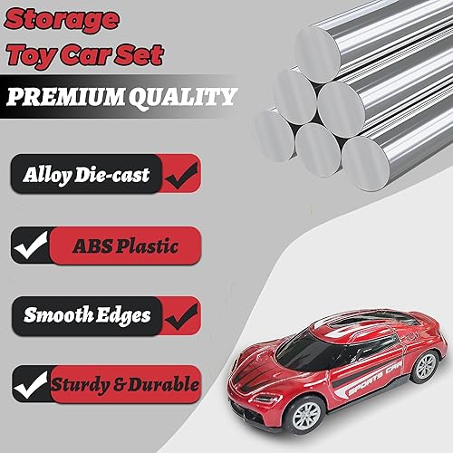 Miniatura 4 de KIDAMI Paquete de 8 autos de juguete de metal fundido a presión, modelo a escala 164, autos de carreras y camiones con estuche de almacenamiento,