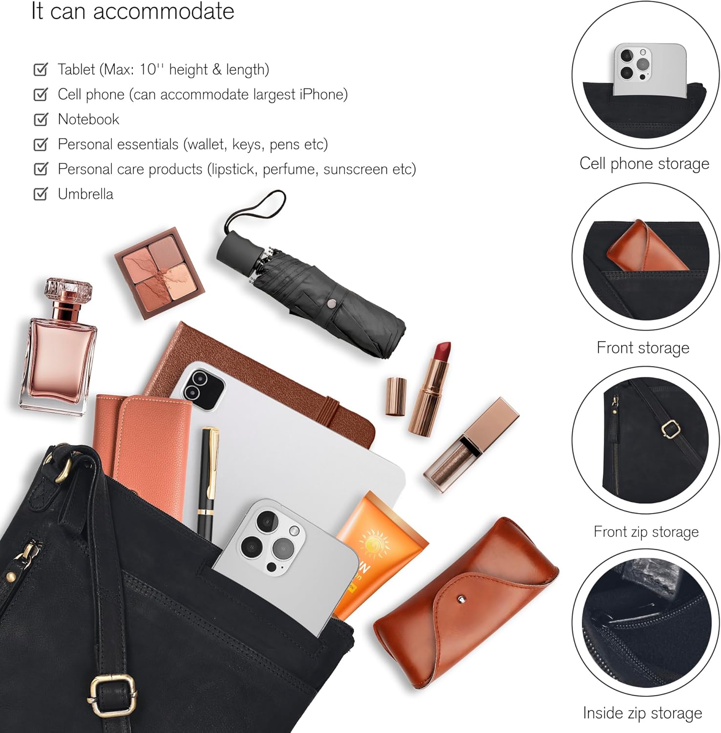 Leather Crossbody Bags for Women - Ladies Sling Handbags - Medium Cross body Purses Handbags - Purses For Women