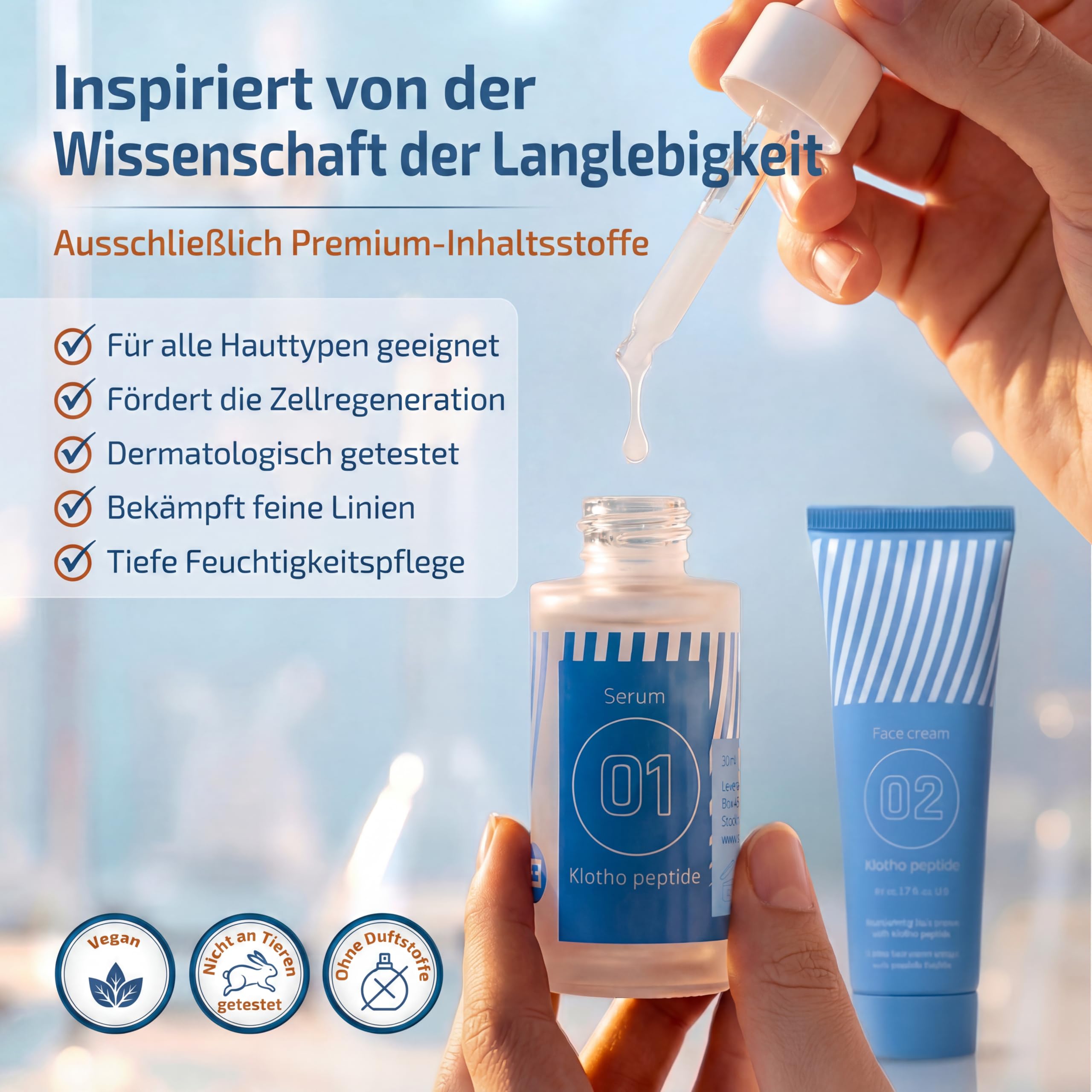 EiE 01 Klotho Peptide Serum fürs Gesicht - reduziert Falten & stärkt Elastizität - Peptides Gesichtsserum mit Hyaluron & Retinol, Anti Falten Gesichtspflege, Skin Care Hergestellt in Schweden, 30ml