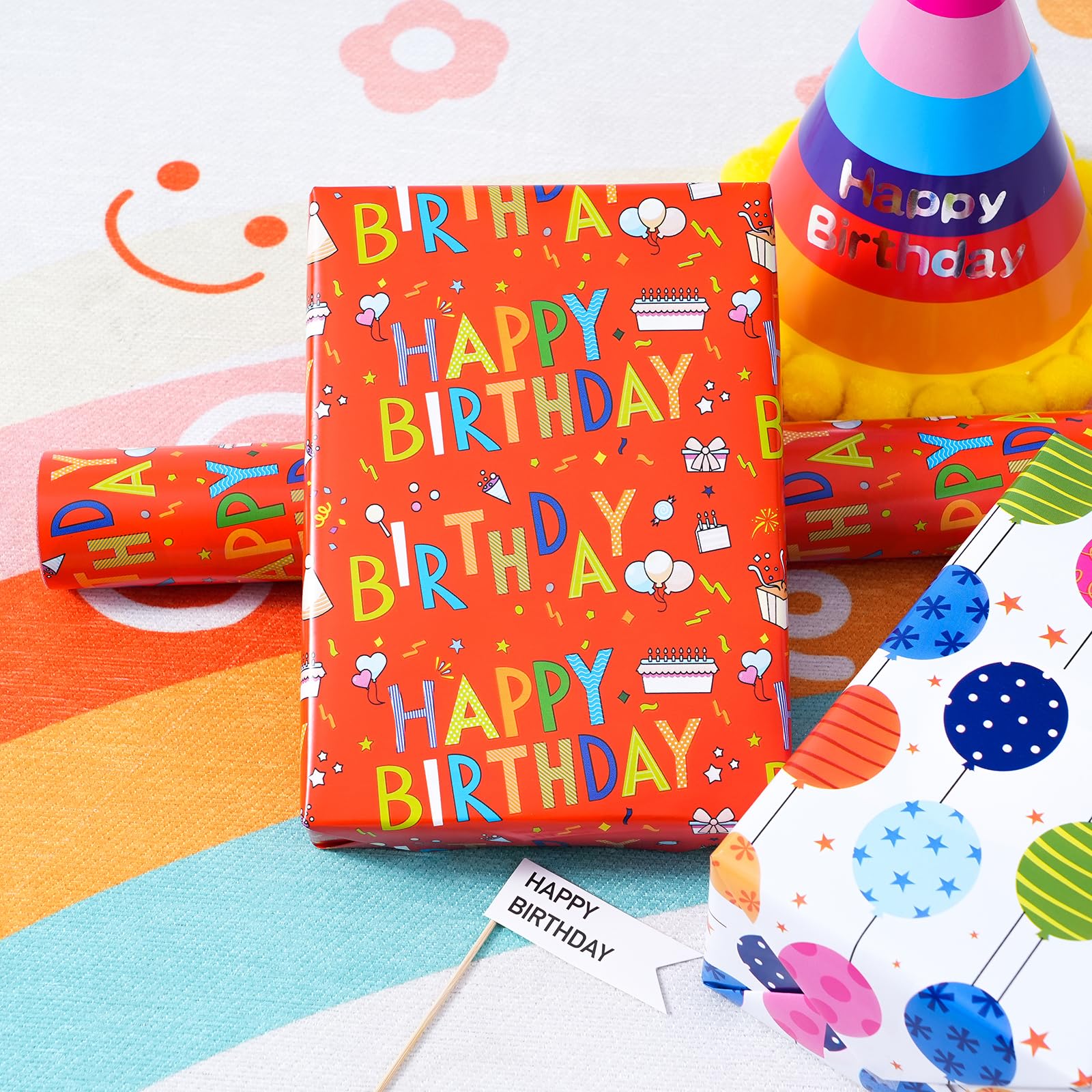 Ulmasinn Papel de regalo de cumpleaños reversible – Mini rollo – 17 pulgadas x 33 pies JTSR4645