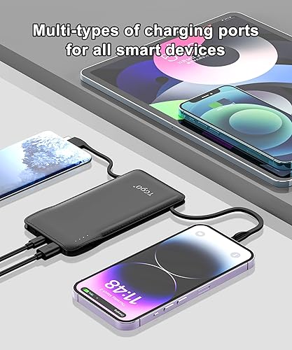 Miniatura 5 de TG90 2 Pack Portable Charger 10000mah Cell Phone Battery Backup, Ultra Slim Power Bank with Built in Cables