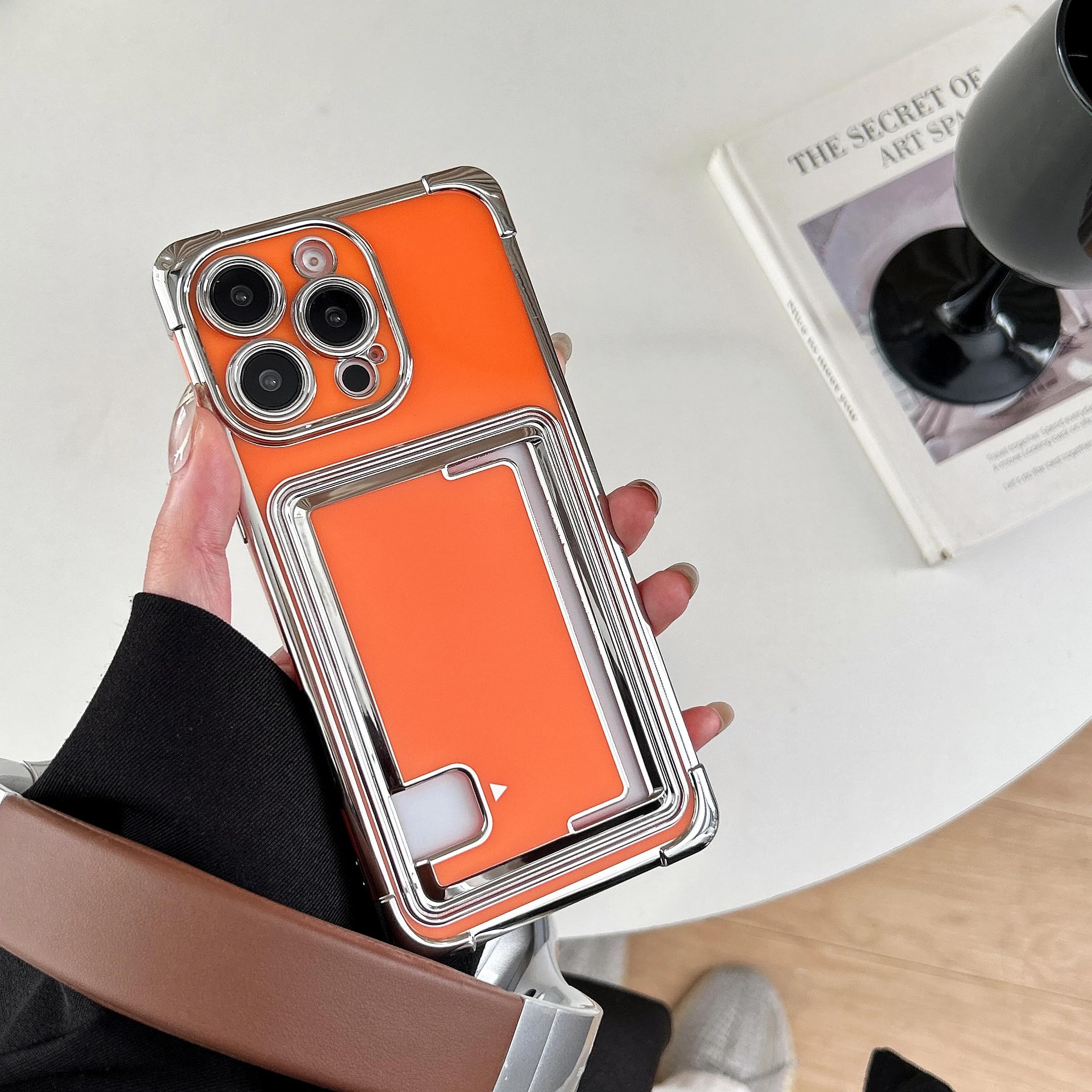 Étui portefeuille iPhone 16 Pro orange en silicone de protection - 7