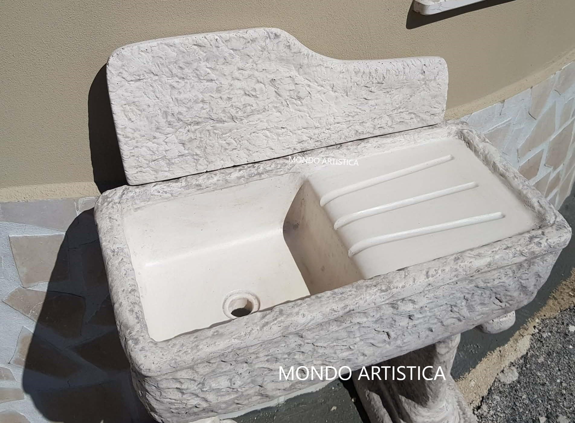 LAVANDINO LAVABO VASCA PILOZZO FONTANA PER CUCINA DA ESTERNO GIARDINO IN CEMENTO MARMO ALTEZZA 113 CM