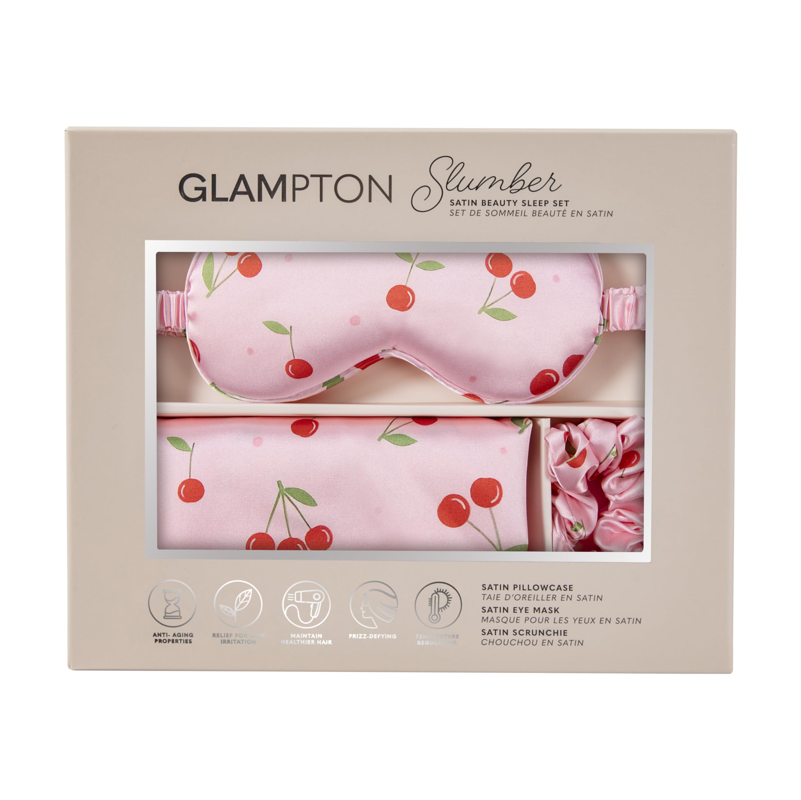 Amazon.com: Glampton Slumber Satin Beauty Sleep Set, Cherry, 3