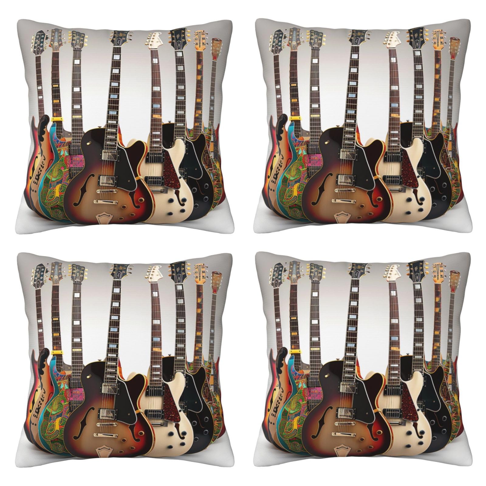 Guitar Throw Pillow Cases 4 Pack Square Pillowcases Super Soft Pillow Protectors With Zipper for Couch Livingroom Sofa Bed Office Car,50x50 CM