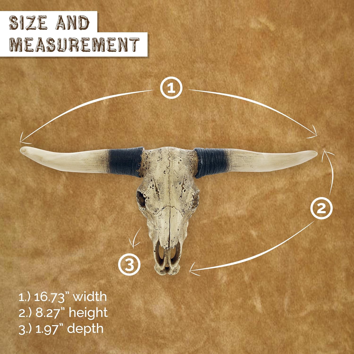 Pine Ridge Southwestern Bull Longhorn Skull - Steer Bull Head, Rustic Chic Wall Hanging Texas Decoration, Polyresin Steer Horns for Wall Sculpture | Replica Real Steer Bull Skull Head