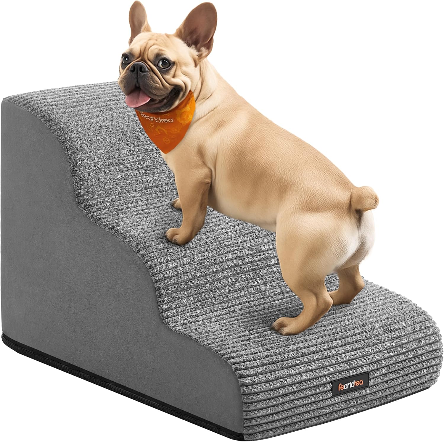 Feandrea 4-Step Dog Stairs, Dog Steps for Bed, Sofa, Waterproof Pet Stairs with Anti-Slip Designs, Gentle Slope, Removable Washable Cover, Handle, Dove Gray UPPS004G01