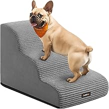 Feandrea PPS003G01 Pet Stairs, 3 Tiers, Dog Steps, Non-Slip, High Density, Waterproof, Washable Cover, Includes Handle, Dog Step