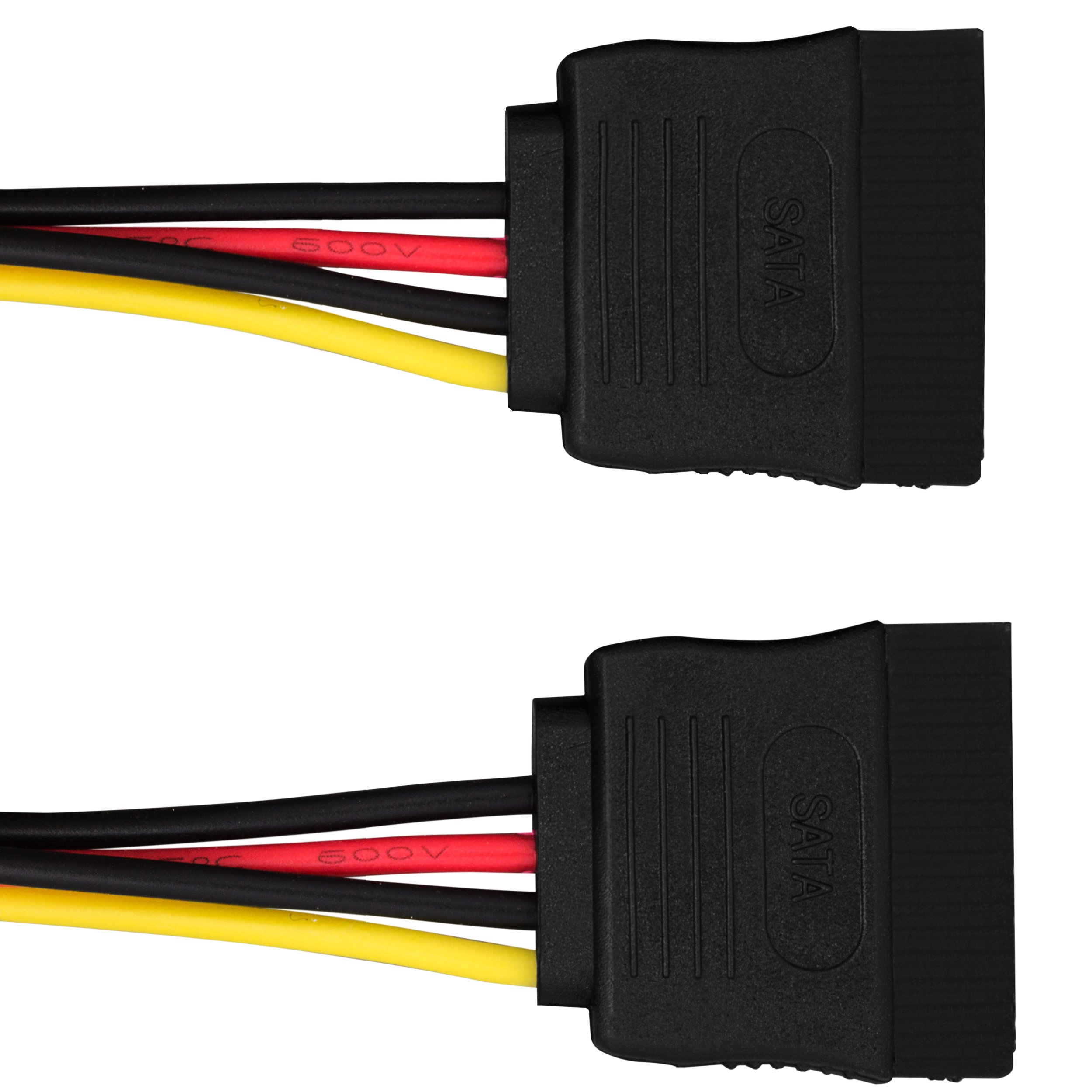 Mumbi Y-stroomkabel – 4-polig Molex Naar 2x SATA 15-pin, Kabellengte 12 Cm, Voor Harde Schijven, Cd-roms En Ventilatoren