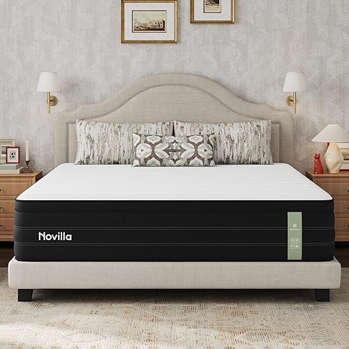 Novilla 14 inch King Size Mattress, Cooling Hybrid King Mattress with Upgraded Individual Coils & Gel Memory Foam, Enhanced Support, Reinforced Edge, Motion Isolation, Pressure Relief, CertiPUR-US
