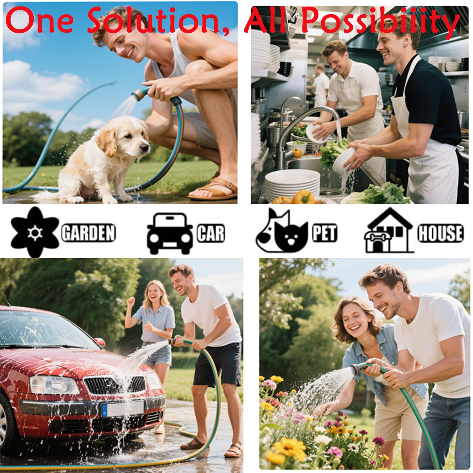 Brass Double Water Tap, 1/2 cala podwójny wylot ogrodowy Tap Antifreeze Double Output Faucets with 4 Connectors für Outdoor Garden Washing Machine Rain Barrel Household Industry (Yellow)