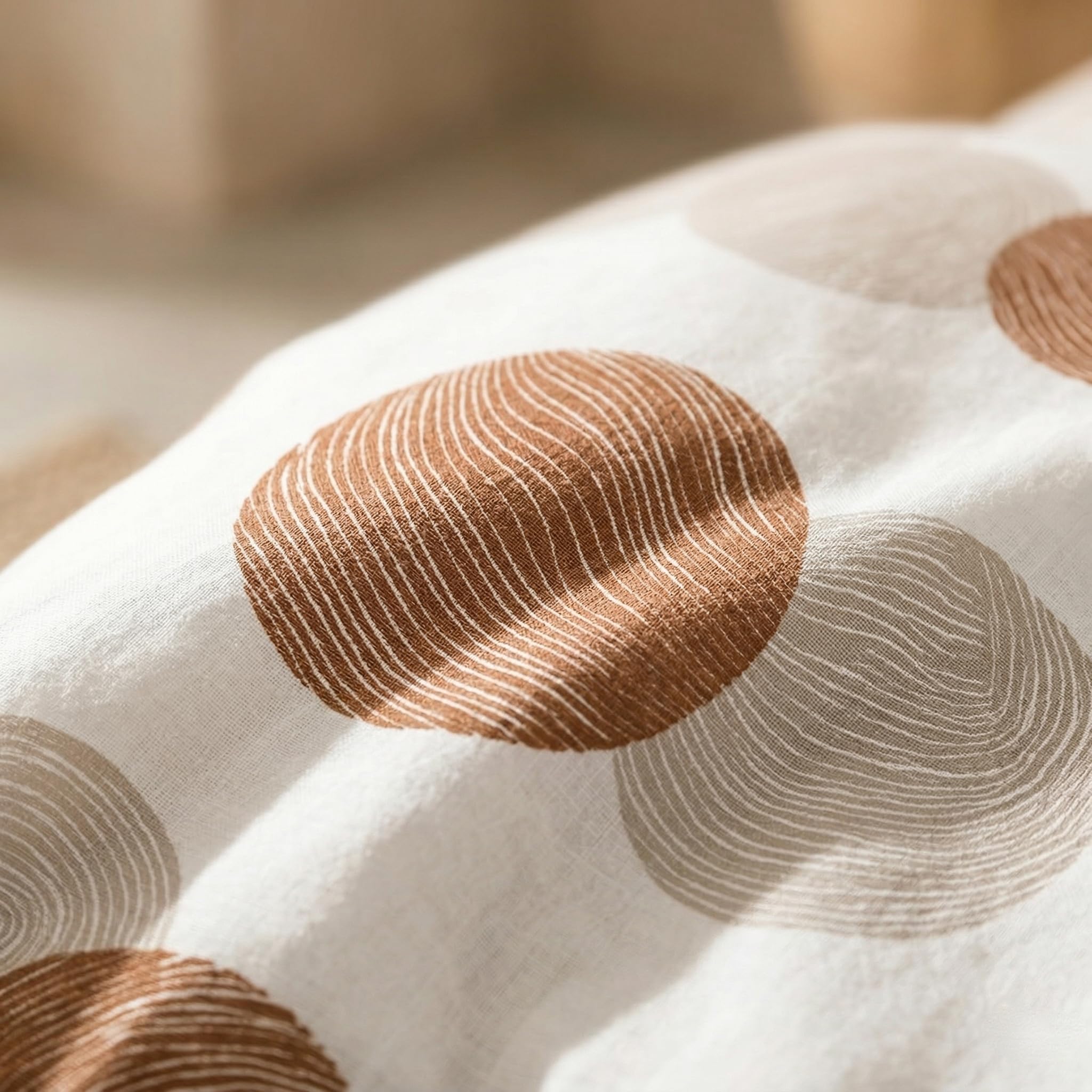 Juego Funda nórdica Cama 180/200 100% algodón, Funda edredón 260x240 cm + 2 Funda Almohada 50x90 cm, Estampado círculos, Marrón/Taupe.