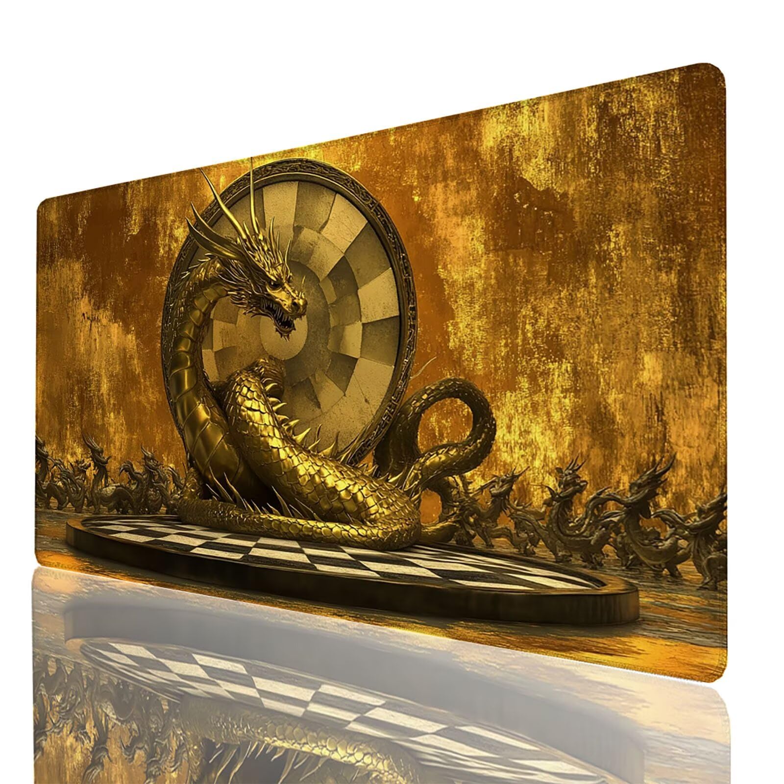 Podkładka pod mysz xxl 1400 x 600 x 3 mm, duża żółta mata na biurko, antypoślizgowe i wodoodporne szyte krawędzie, podkładka pod mysz smoka, kompatybilna z bezprzewodową klawiaturą i myszą