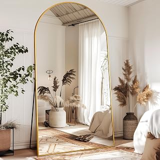 Antok Oversized Full Length Mirror with Stand, 91"x46" Arched Floor Mirror, Aluminum Frame, Wall Mounted/Leaning/Free Standing, Large Body Mirror for Bedroom Living Room Entryway Dressing Room,Gold
