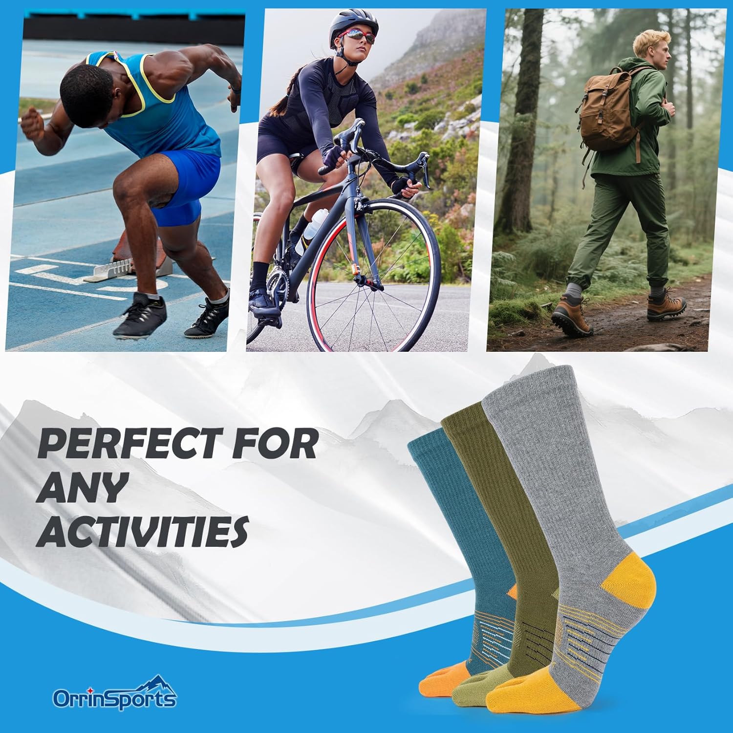 Toe Socks for Men and Women Cool-max Crew Running Socks Breathable Moisture Wicking,3 Pairs