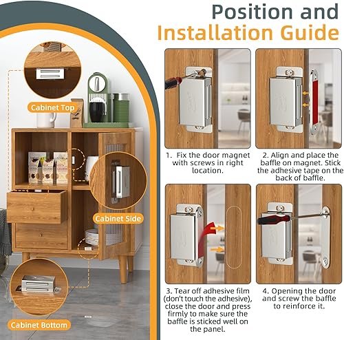 Miniatura 4 de Jiayi Pestillo magnético para gabinete, paquete de 4 pestillos magnéticos de 30 libras para puerta de armario, cierres magnéticos para puertas de