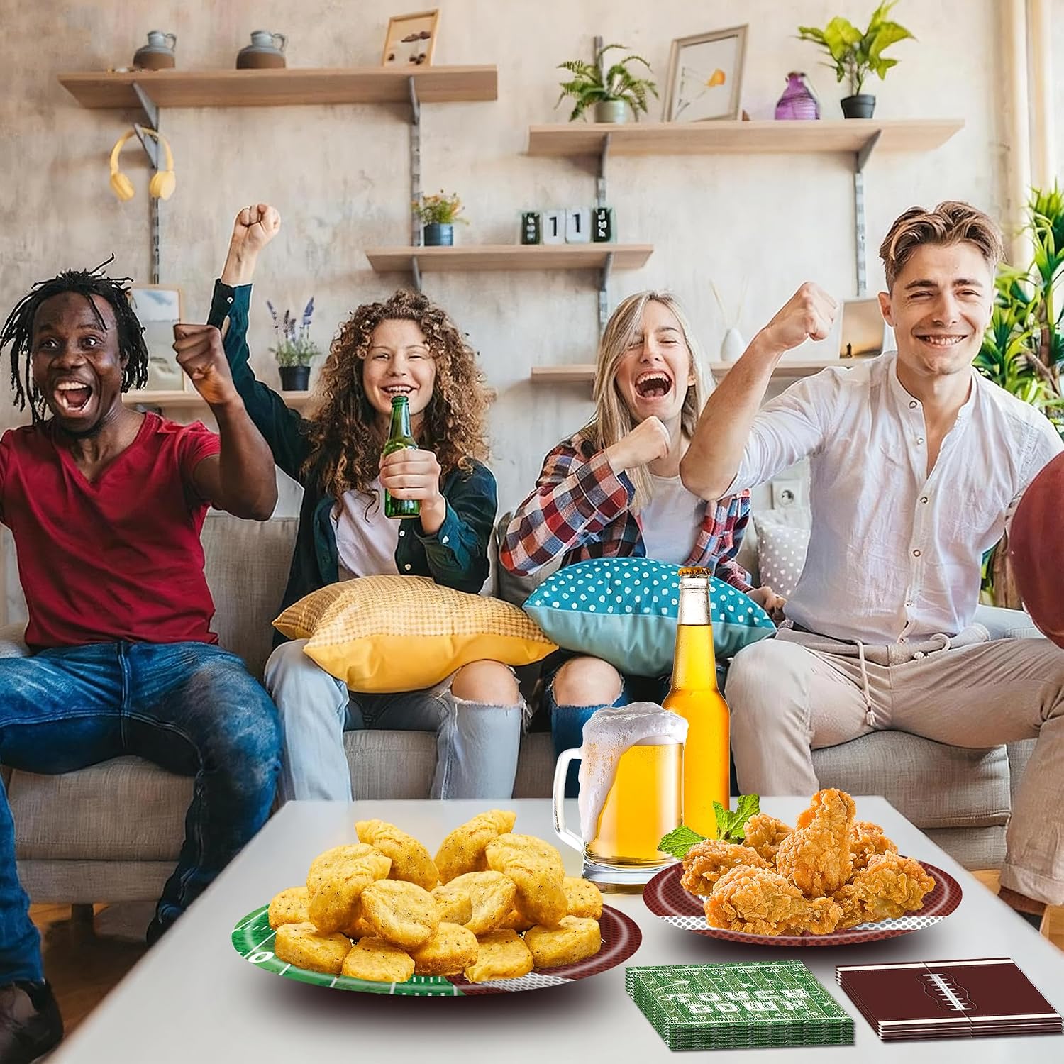 Football Party Supplies Serve 25, 100Pcs Football Plates and Napkins, Disposable Paper Touchdown Dinner Tableware for Football Birthday Party Football Game Day Tailgate Party Decorations