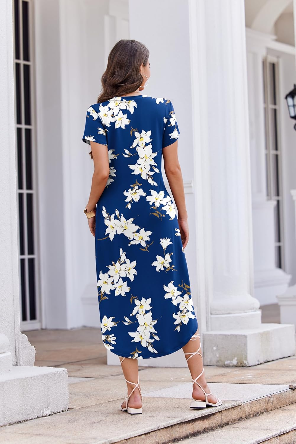 Ekouaer Long Nightgowns for Women Button Night Gowns Short Sleeve Sleepwear Full Length Sleep Shirts With Pockets S-2XL - Image 3