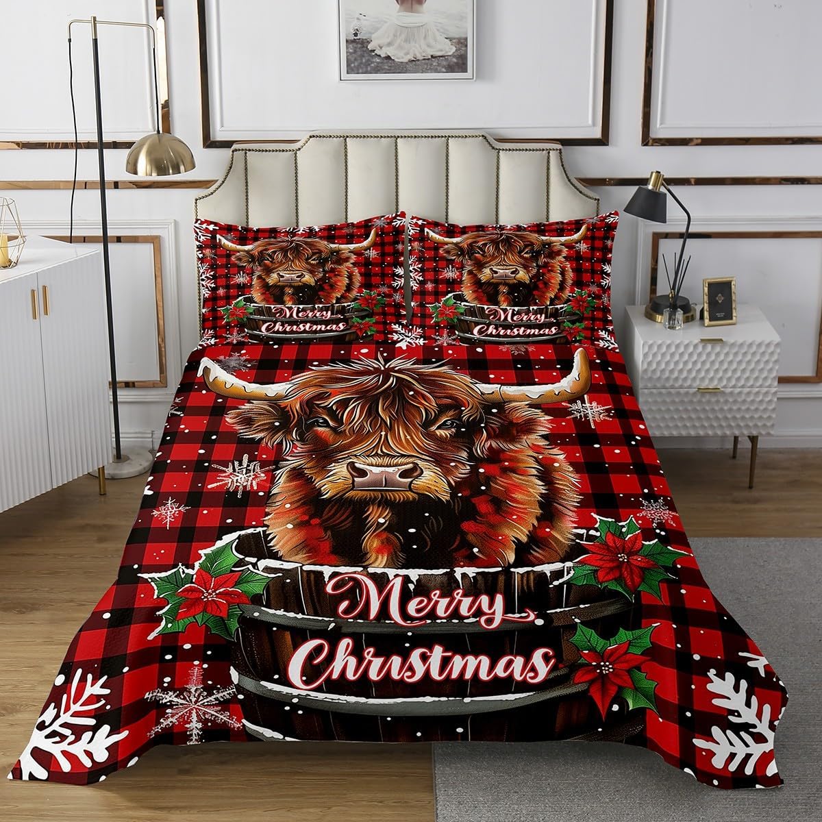 Erosebridal Highland Cow Flower Bedspread Queen Longhorn Bull Cattle Quilt Set Wildlife Farmhouse Cow Coverlet Set for Kids Adults,Western Animals Bedding Quilted